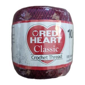 Red Heart Classic Crochet Thread Size 10 Cotton One Ball Color Burgundy 300 yds